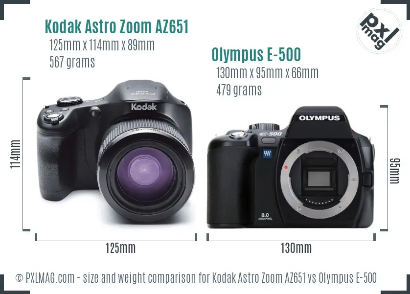 Kodak Astro Zoom AZ651 vs Olympus E-500 size comparison Kodak Astro Zoom AZ651 vs Olympus E-500 size comparison