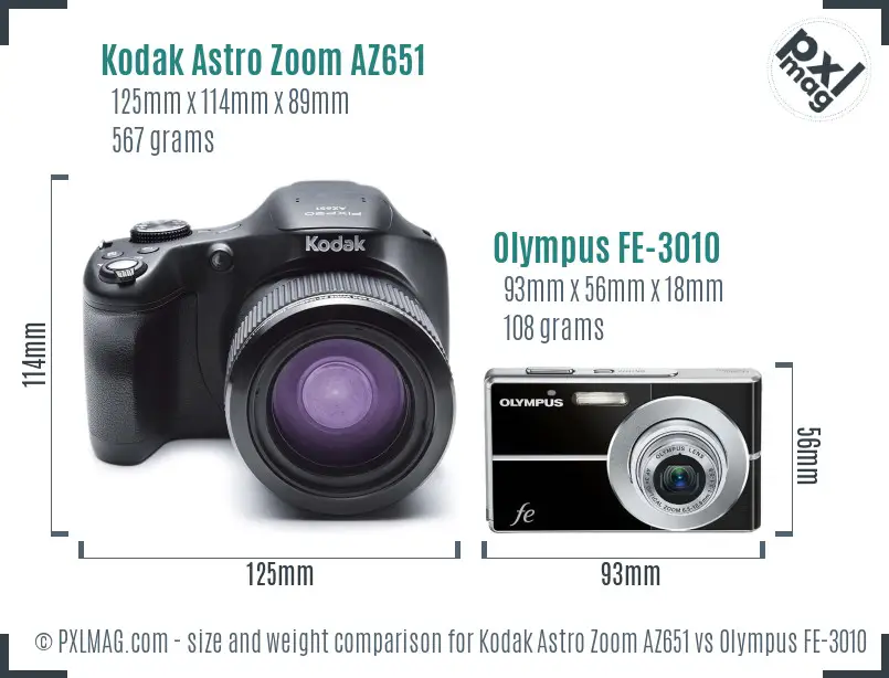 Kodak Astro Zoom AZ651 vs Olympus FE-3010 size comparison