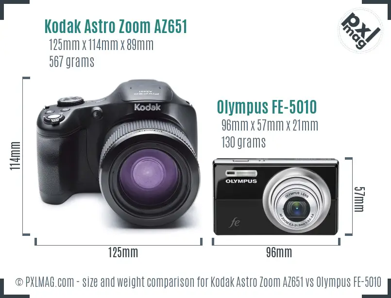 Kodak Astro Zoom AZ651 vs Olympus FE-5010 size comparison