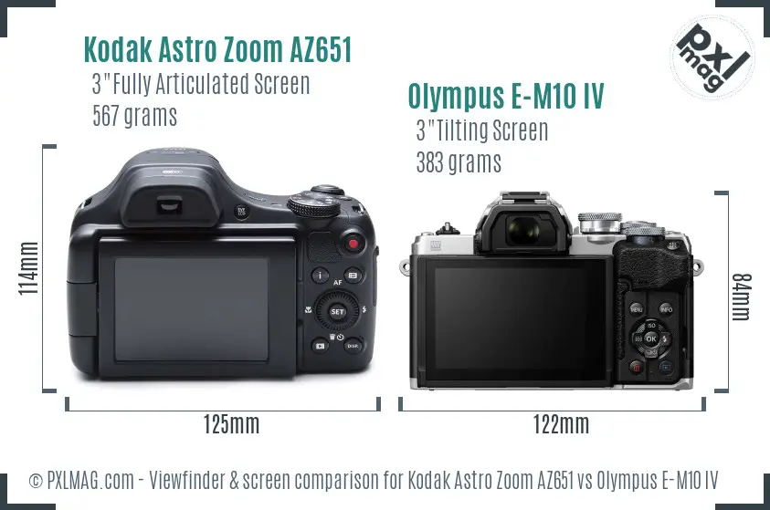 Kodak Astro Zoom AZ651 vs Olympus E-M10 IV Screen and Viewfinder comparison