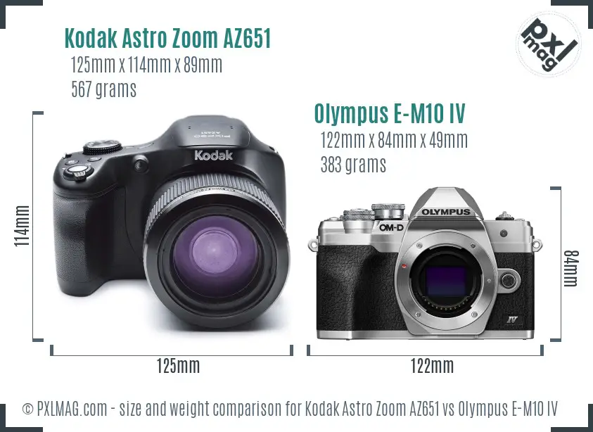 Kodak Astro Zoom AZ651 vs Olympus E-M10 IV size comparison