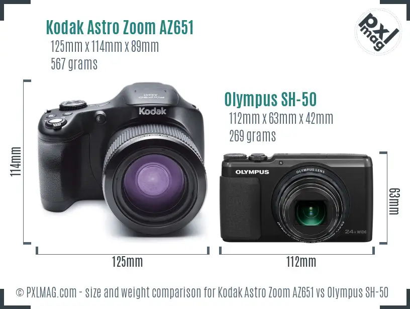 Kodak Astro Zoom AZ651 vs Olympus SH-50 size comparison