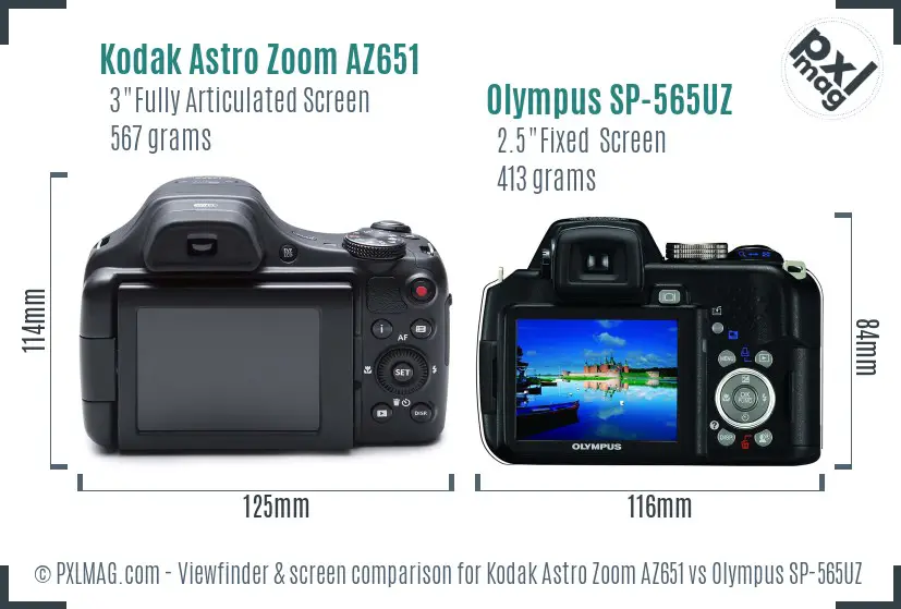 Kodak Astro Zoom AZ651 vs Olympus SP-565UZ Screen and Viewfinder comparison Kodak Astro Zoom AZ651 vs Olympus SP-565UZ Screen and Viewfinder comparison