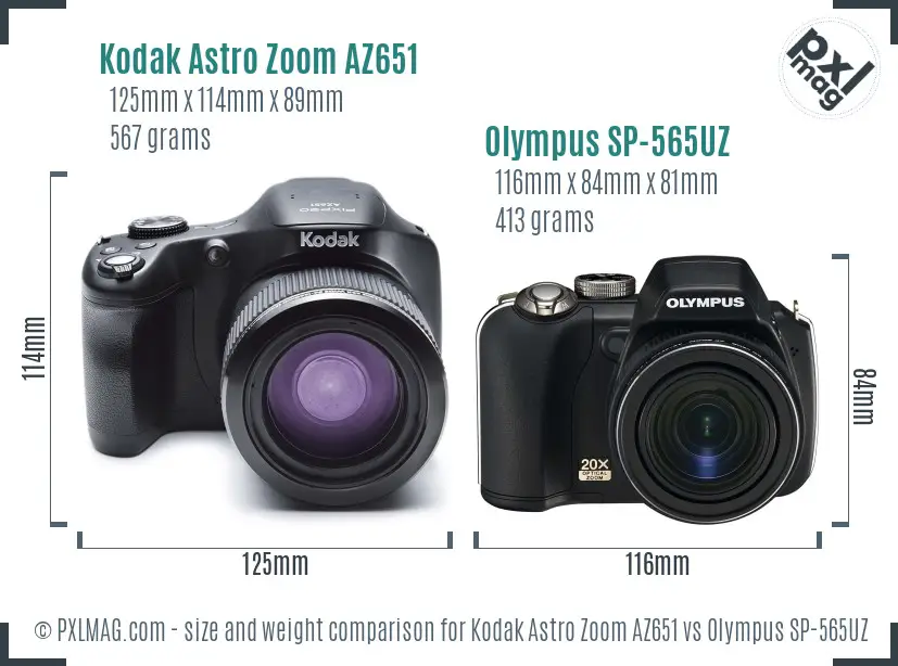 Kodak Astro Zoom AZ651 vs Olympus SP-565UZ size comparison Kodak Astro Zoom AZ651 vs Olympus SP-565UZ size comparison