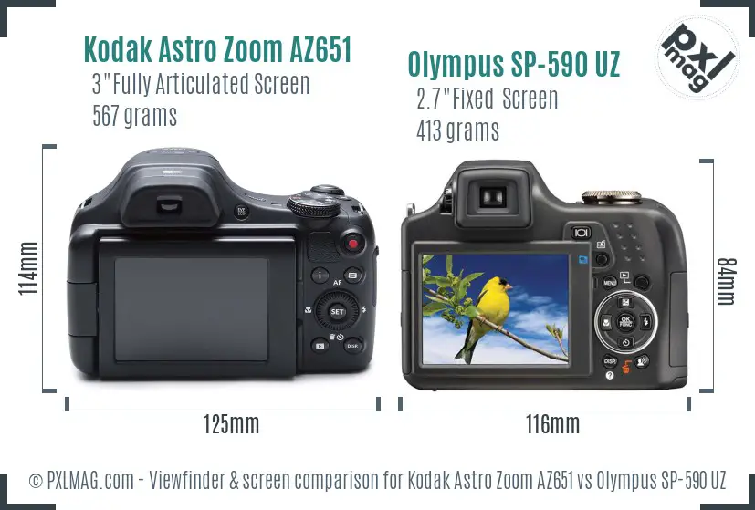 Kodak Astro Zoom AZ651 vs Olympus SP-590 UZ Screen and Viewfinder comparison Kodak Astro Zoom AZ651 vs Olympus SP-590 UZ Screen and Viewfinder comparison