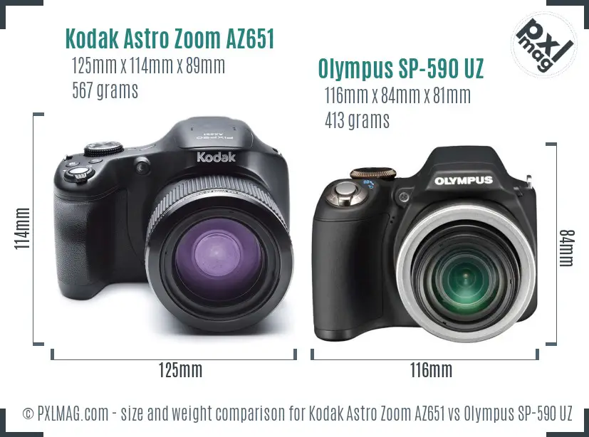 Kodak Astro Zoom AZ651 vs Olympus SP-590 UZ size comparison Kodak Astro Zoom AZ651 vs Olympus SP-590 UZ size comparison
