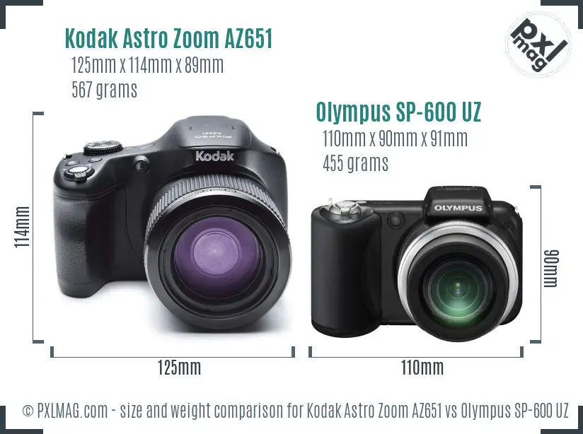 Kodak Astro Zoom AZ651 vs Olympus SP-600 UZ size comparison