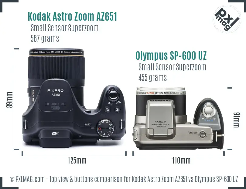 Kodak Astro Zoom AZ651 vs Olympus SP-600 UZ top view buttons comparison