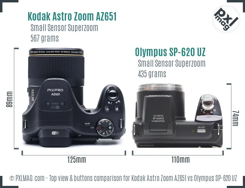 Kodak Astro Zoom AZ651 vs Olympus SP-620 UZ top view buttons comparison