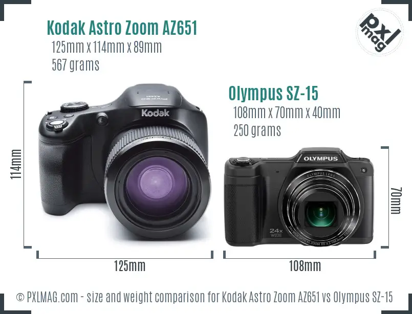 Kodak Astro Zoom AZ651 vs Olympus SZ-15 size comparison