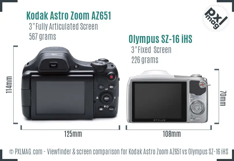 Kodak Astro Zoom AZ651 vs Olympus SZ-16 iHS Screen and Viewfinder comparison