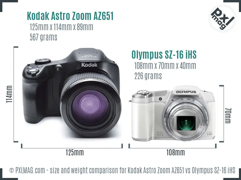 Kodak Astro Zoom AZ651 vs Olympus SZ-16 iHS size comparison