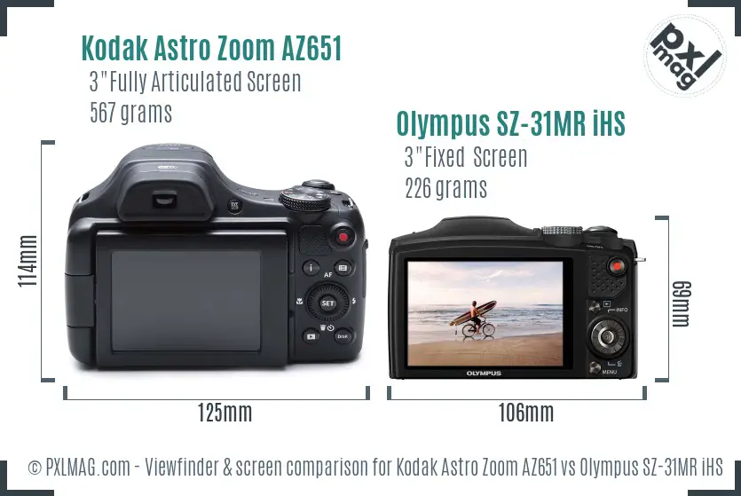 Kodak Astro Zoom AZ651 vs Olympus SZ-31MR iHS Screen and Viewfinder comparison