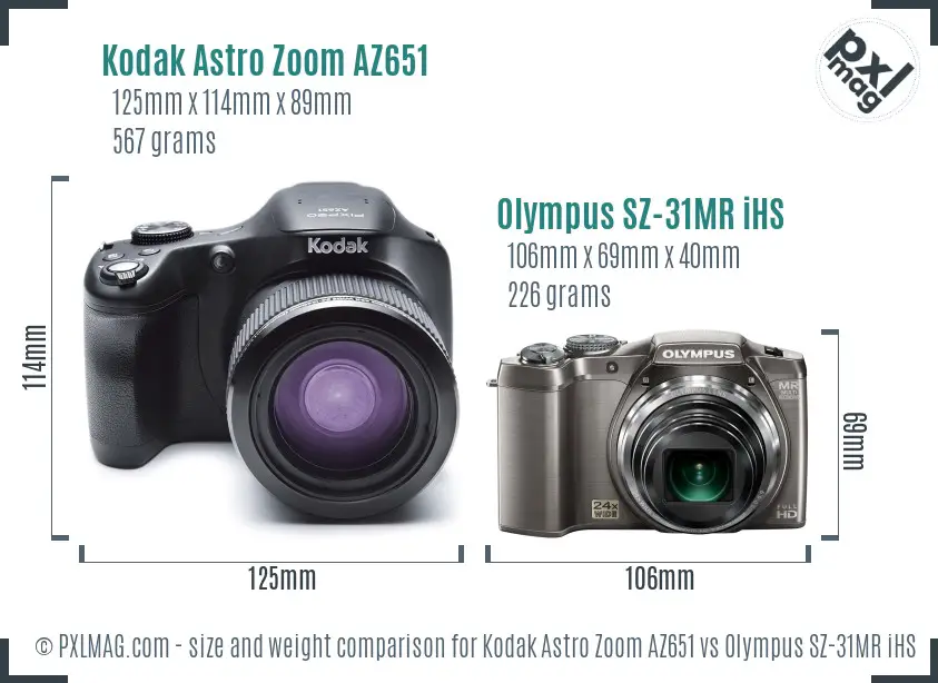Kodak Astro Zoom AZ651 vs Olympus SZ-31MR iHS size comparison