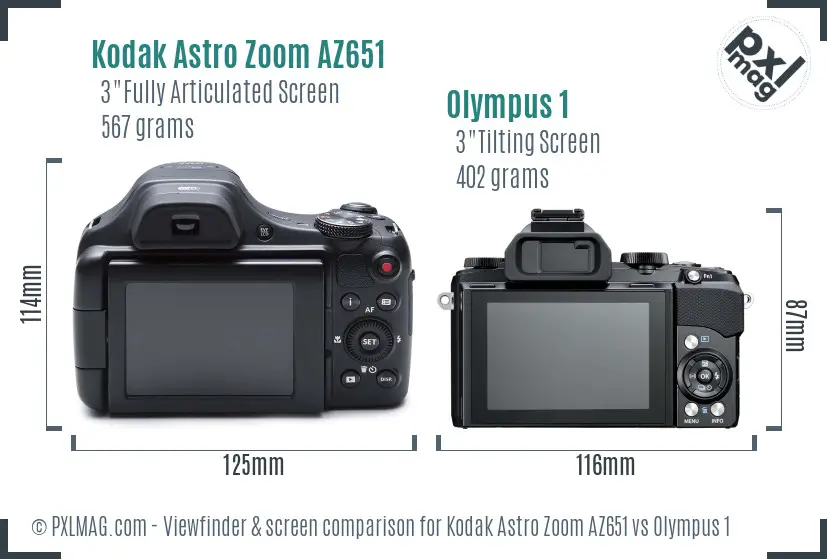 Kodak Astro Zoom AZ651 vs Olympus 1 Screen and Viewfinder comparison