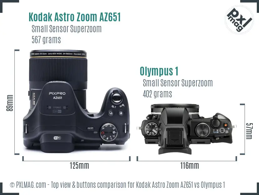 Kodak Astro Zoom AZ651 vs Olympus 1 top view buttons comparison