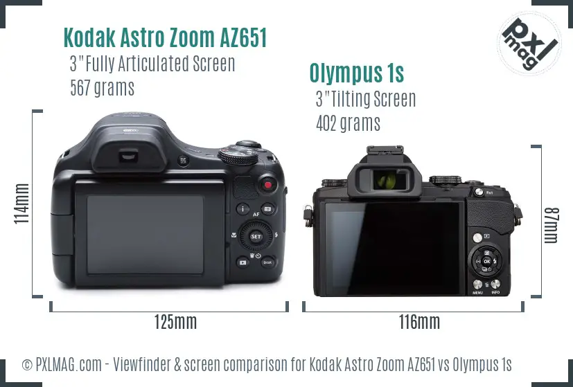 Kodak Astro Zoom AZ651 vs Olympus 1s Screen and Viewfinder comparison