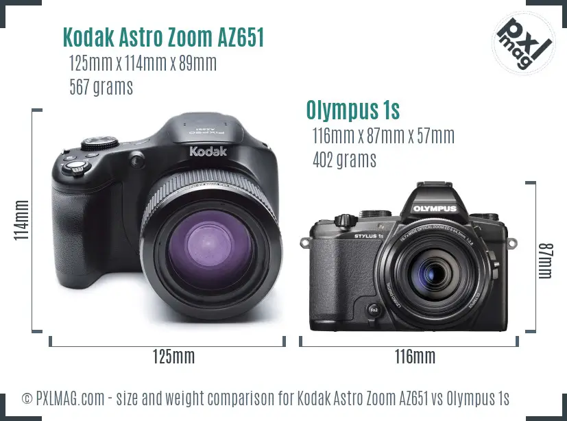 Kodak Astro Zoom AZ651 vs Olympus 1s size comparison