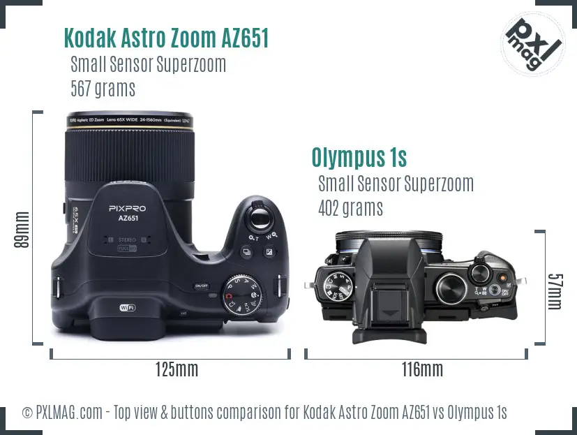 Kodak Astro Zoom AZ651 vs Olympus 1s top view buttons comparison