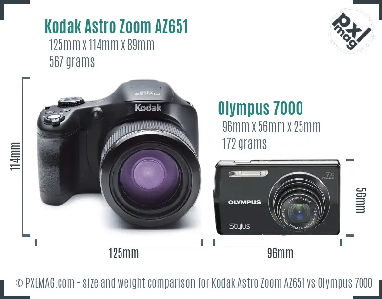Kodak Astro Zoom AZ651 vs Olympus 7000 size comparison