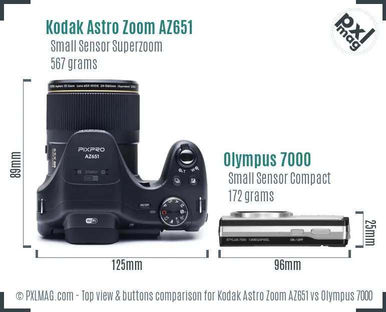 Kodak Astro Zoom AZ651 vs Olympus 7000 top view buttons comparison