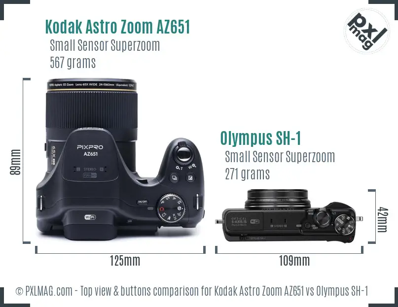 Kodak Astro Zoom AZ651 vs Olympus SH-1 top view buttons comparison