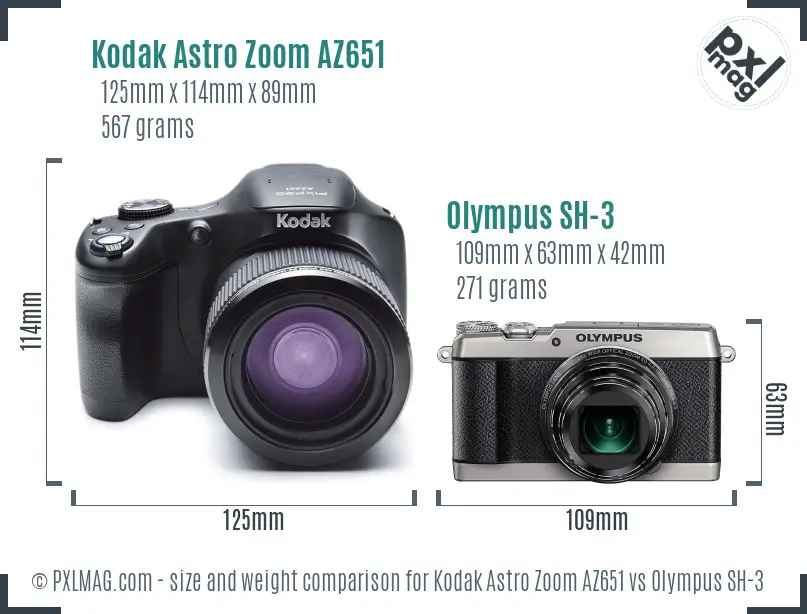 Kodak Astro Zoom AZ651 vs Olympus SH-3 size comparison