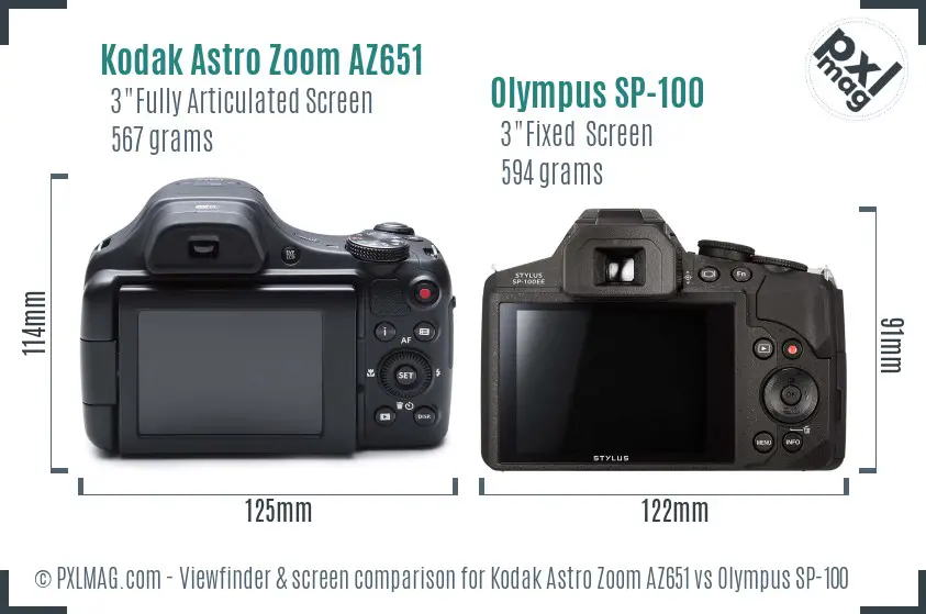 Kodak Astro Zoom AZ651 vs Olympus SP-100 Screen and Viewfinder comparison