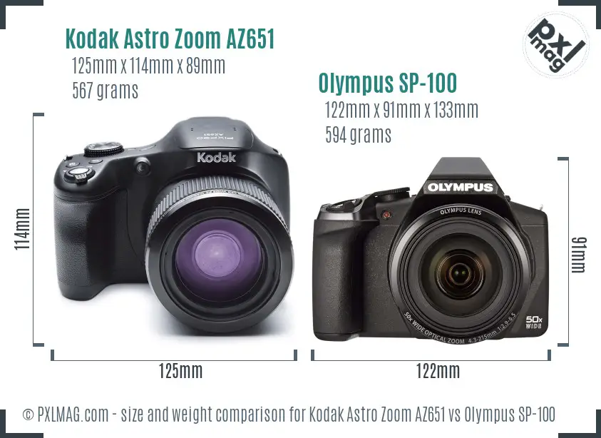 Kodak Astro Zoom AZ651 vs Olympus SP-100 size comparison