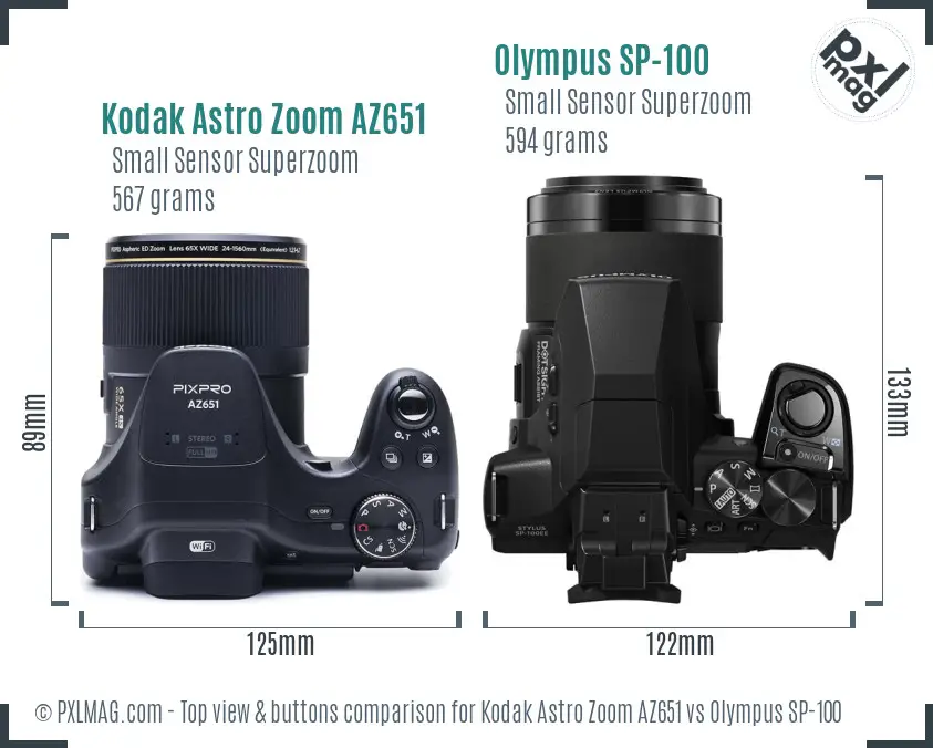Kodak Astro Zoom AZ651 vs Olympus SP-100 top view buttons comparison