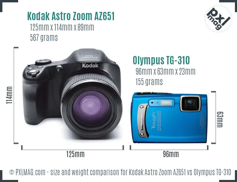 Kodak Astro Zoom AZ651 vs Olympus TG-310 size comparison