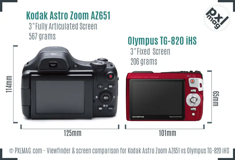 Kodak Astro Zoom AZ651 vs Olympus TG-820 iHS Screen and Viewfinder comparison Kodak Astro Zoom AZ651 vs Olympus TG-820 iHS Screen and Viewfinder comparison