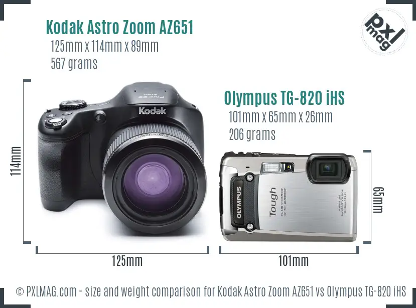 Kodak Astro Zoom AZ651 vs Olympus TG-820 iHS size comparison Kodak Astro Zoom AZ651 vs Olympus TG-820 iHS size comparison