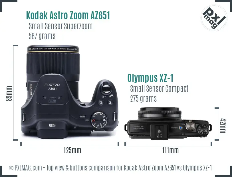 Kodak Astro Zoom AZ651 vs Olympus XZ-1 top view buttons comparison