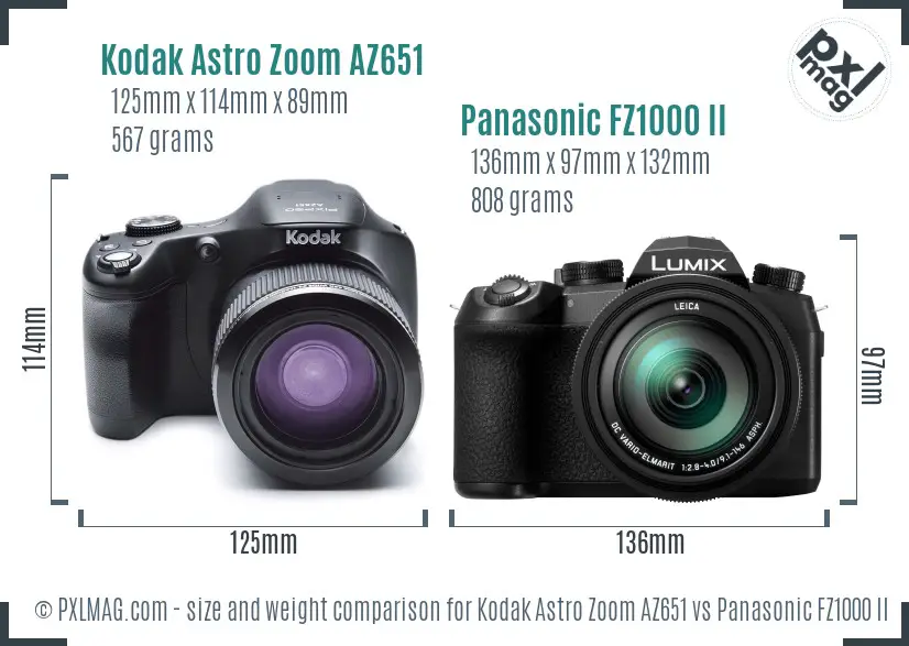 Kodak Astro Zoom AZ651 vs Panasonic FZ1000 II size comparison