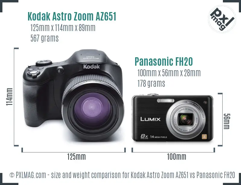 Kodak Astro Zoom AZ651 vs Panasonic FH20 size comparison