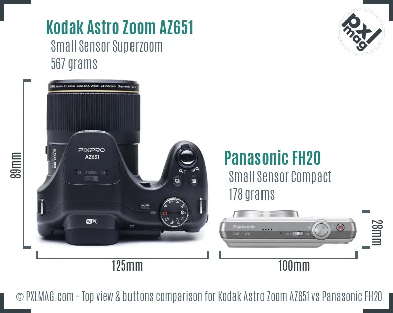 Kodak Astro Zoom AZ651 vs Panasonic FH20 top view buttons comparison
