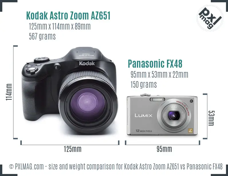 Kodak Astro Zoom AZ651 vs Panasonic FX48 size comparison