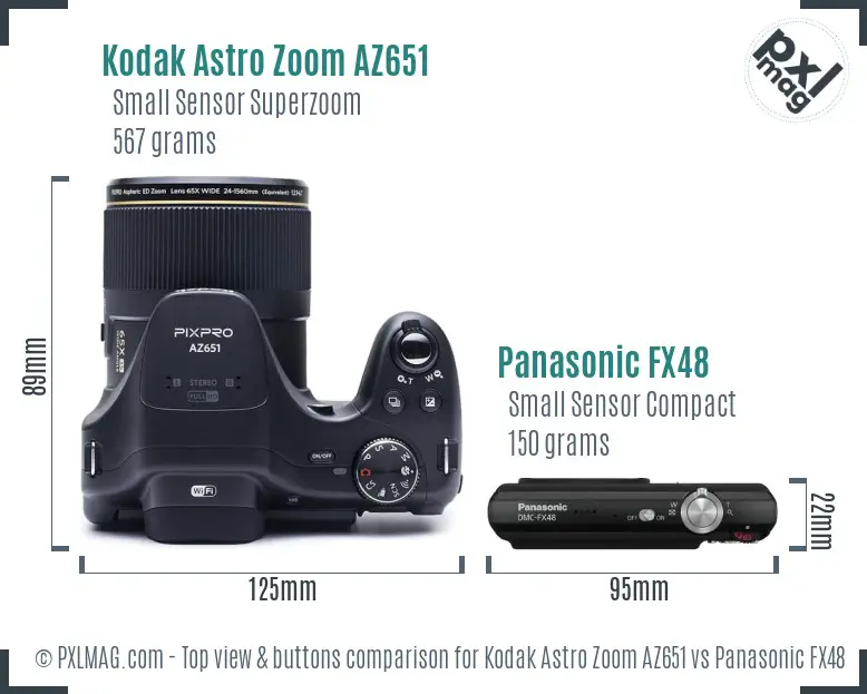 Kodak Astro Zoom AZ651 vs Panasonic FX48 top view buttons comparison