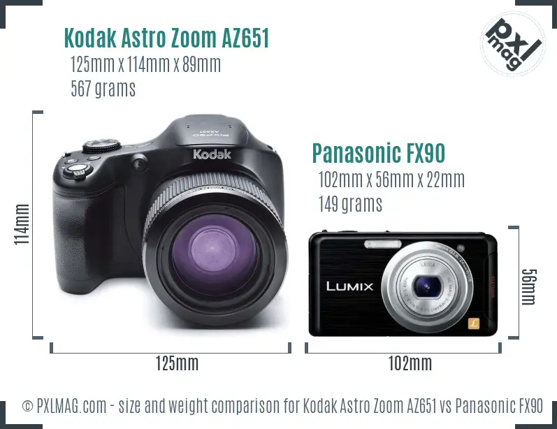 Kodak Astro Zoom AZ651 vs Panasonic FX90 size comparison