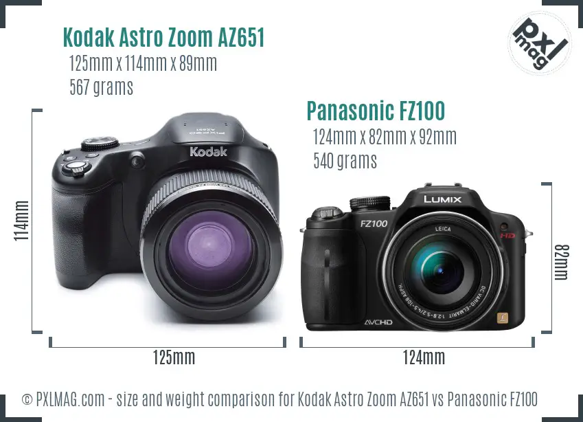 Kodak Astro Zoom AZ651 vs Panasonic FZ100 size comparison
