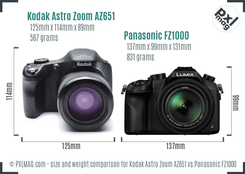 Kodak Astro Zoom AZ651 vs Panasonic FZ1000 size comparison