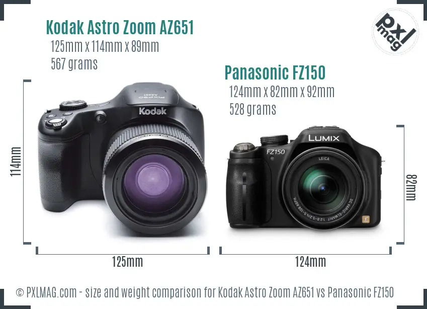 Kodak Astro Zoom AZ651 vs Panasonic FZ150 size comparison Kodak Astro Zoom AZ651 vs Panasonic FZ150 size comparison