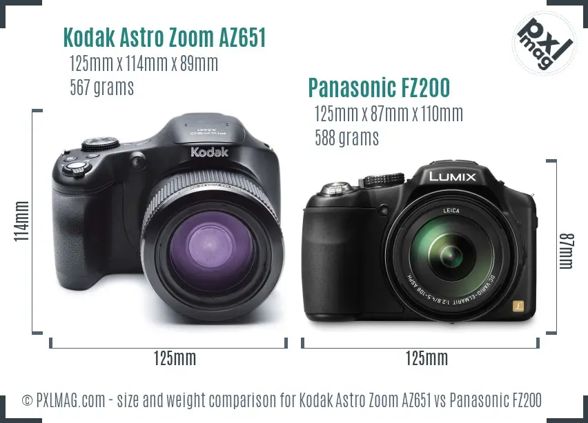 Kodak Astro Zoom AZ651 vs Panasonic FZ200 size comparison