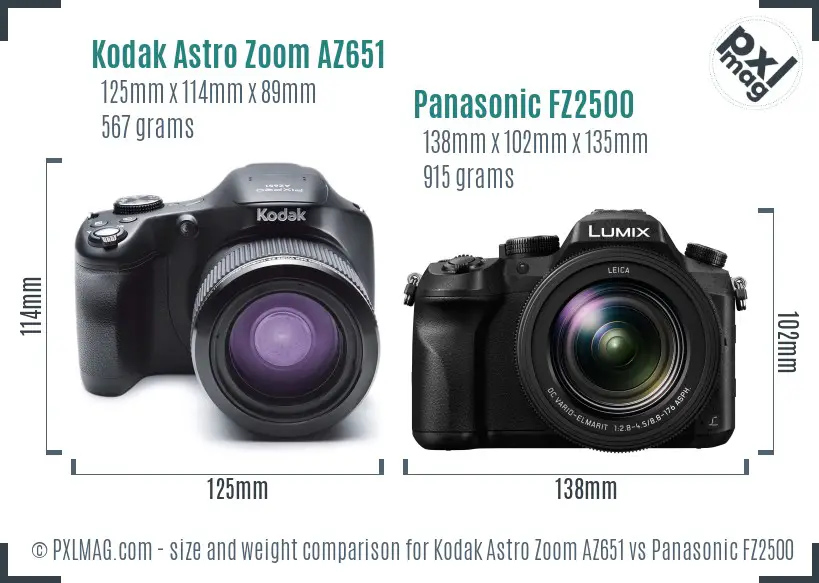 Kodak Astro Zoom AZ651 vs Panasonic FZ2500 size comparison