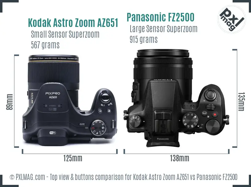 Kodak Astro Zoom AZ651 vs Panasonic FZ2500 top view buttons comparison
