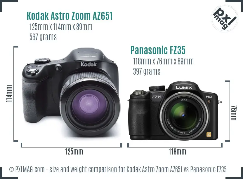 Kodak Astro Zoom AZ651 vs Panasonic FZ35 size comparison