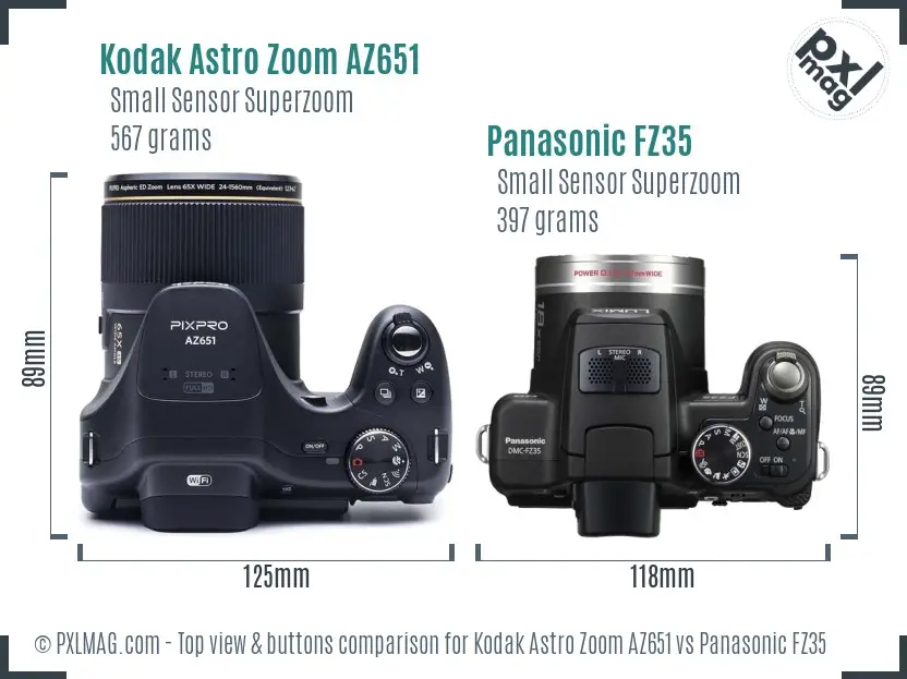 Kodak Astro Zoom AZ651 vs Panasonic FZ35 top view buttons comparison