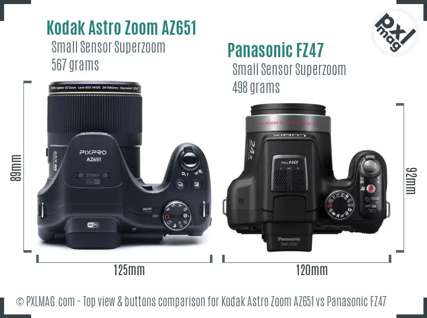 Kodak Astro Zoom AZ651 vs Panasonic FZ47 top view buttons comparison