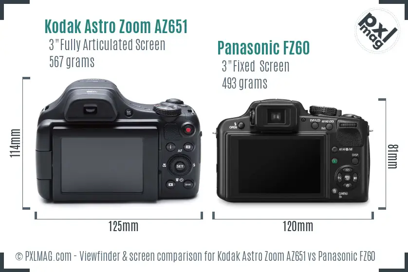 Kodak Astro Zoom AZ651 vs Panasonic FZ60 Screen and Viewfinder comparison Kodak Astro Zoom AZ651 vs Panasonic FZ60 Screen and Viewfinder comparison